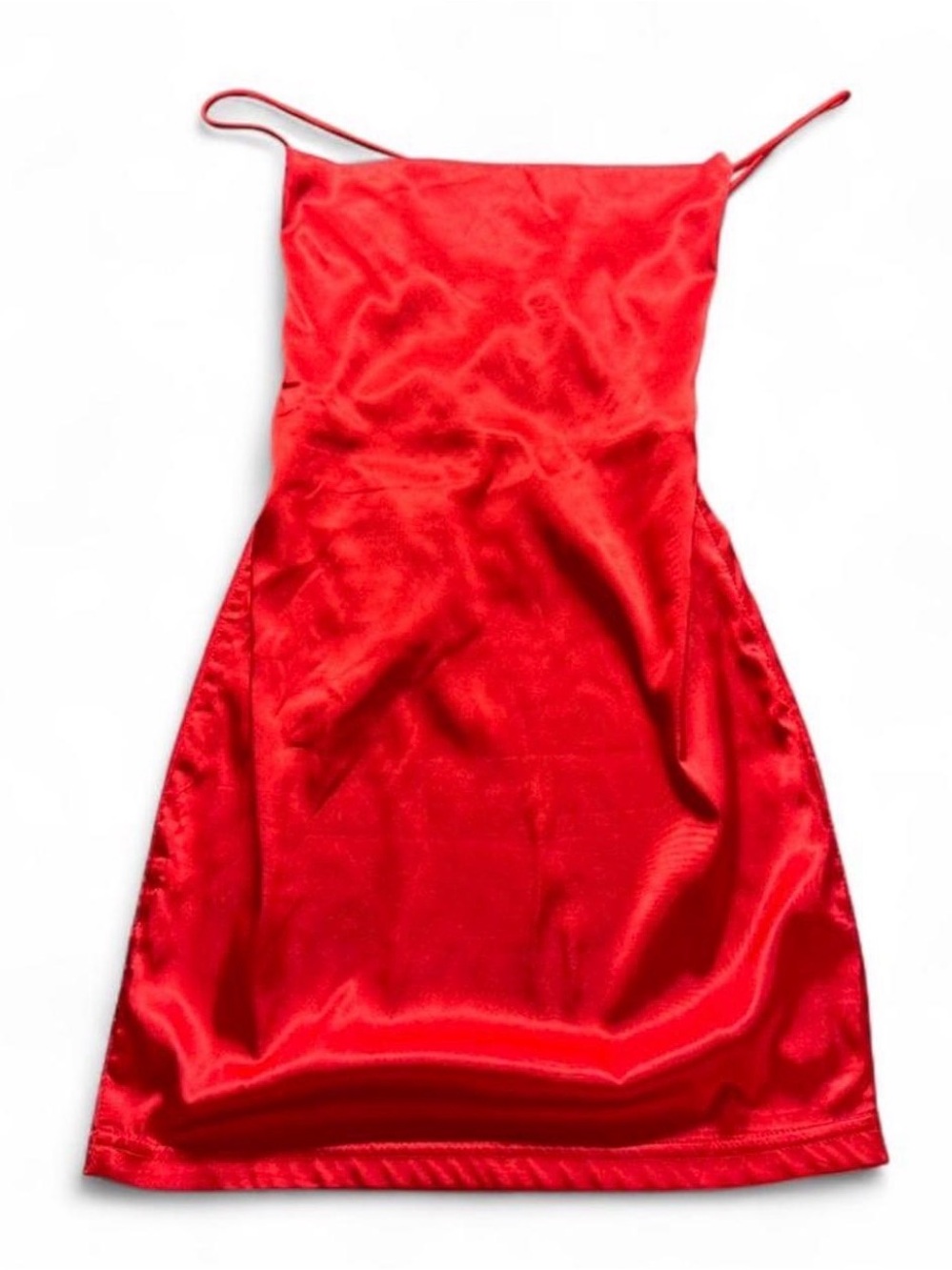 Satin Red Mini Slip Dress with Spaghetti Straps